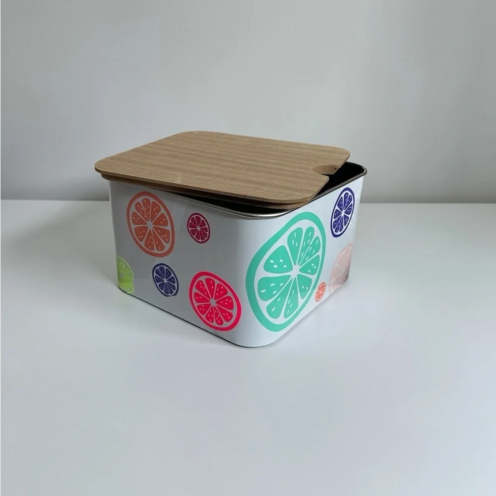Colorful Citrus Design Storage Tin with Wooden Lid